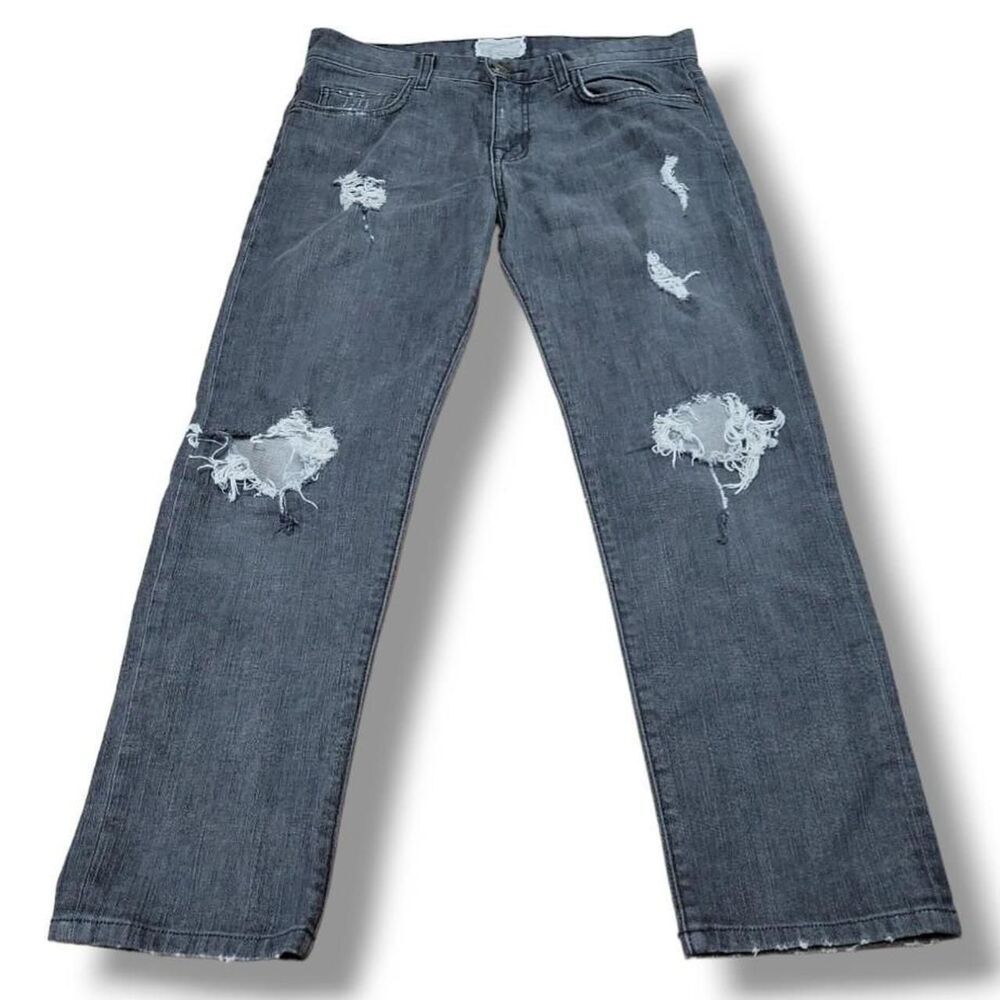 Current Elliott Jeans Size 26 W32"Xl26" The Boyfriend Light Black Destroy Jeans